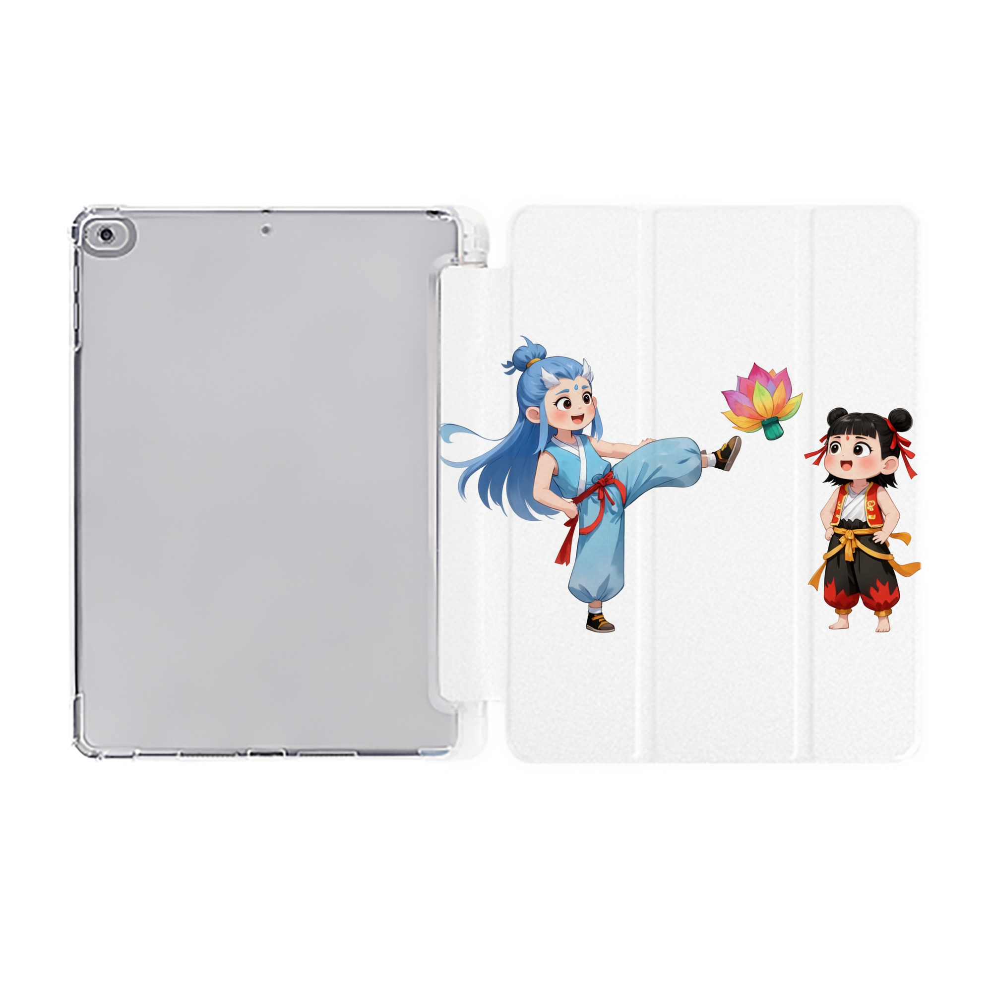 （画像用） Ne Zha 2 ナタ 魔童の大暴れ IPad ケース ペン収納付き 三つ折りスタンド PUレザー×シリコン 対応機種9.5/10.5/10.9インチ